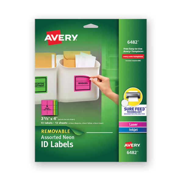 High-vis Removable Laser/inkjet Id Labels W/ Sure Feed, 3 1/3 X 4, Neon, 72/pk