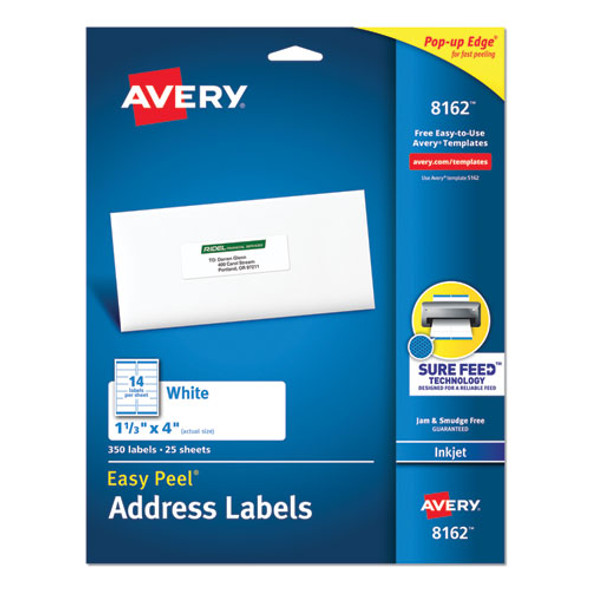 Easy Peel White Address Labels W/ Sure Feed Technology, Inkjet Printers, 1.33 X 4, White, 14/sheet, 25 Sheets/pack