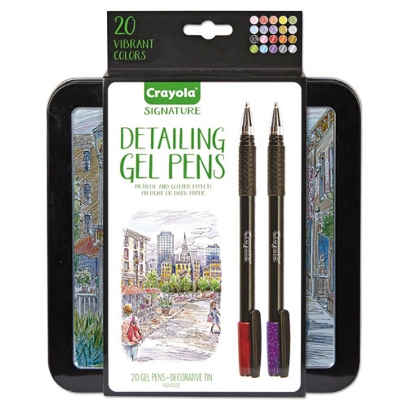 Detailing Stick Gel Pen, Medium 1mm, Assorted Ink, Black Barrel, 20/set