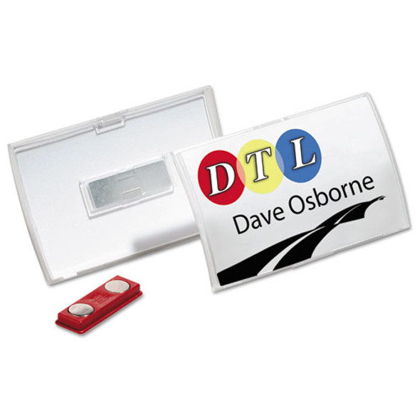 Click-fold Convex Name Badge Holder, Double Magnets, 3 3/4 X 2 1/4, Clear, 10/pk