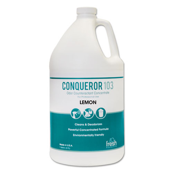 Conqueror 103 Odor Counteractant Concentrate, Lemon, 1 Gal Bottle, 4/carton