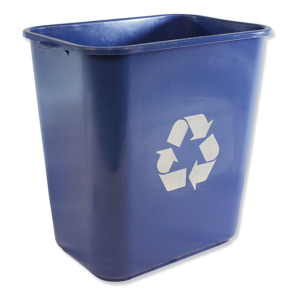 Soft-sided Recycle Logo Plastic Wastebasket, Rectangular, 28 Qt, Polyethylene, Blue