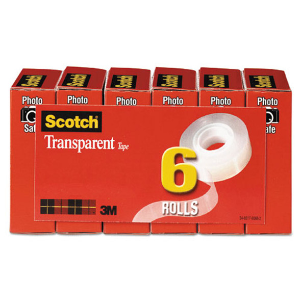 Transparent Tape, 1" Core, 0.75" X 36 Yds, Transparent, 6/pack