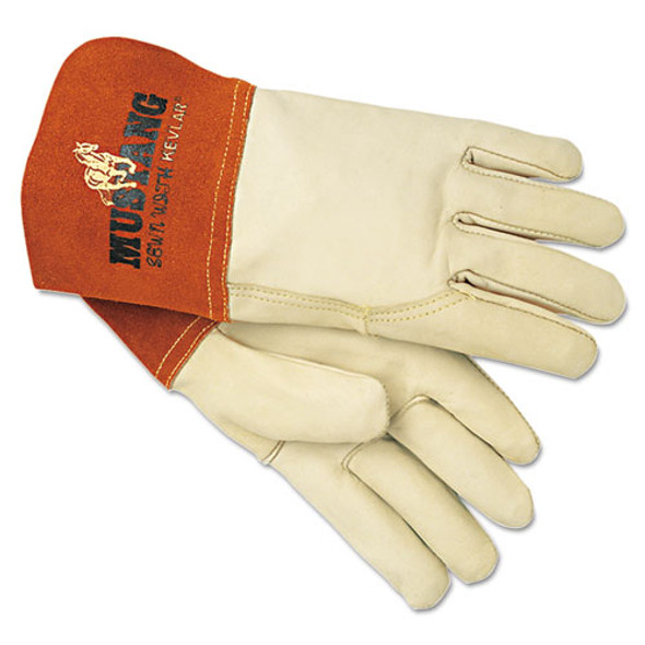 Mustang Mig/tig Leather Welding Gloves, White/russet, Large, 12 Pairs