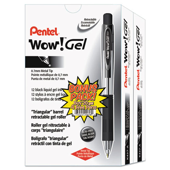 Wow! Retractable Gel Pen, Medium 0.7 Mm, Black Ink, Clear/black Barrel, 24/pack