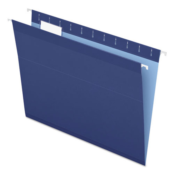 Colored Reinforced Hanging Folders, Letter Size, 1/5-cut Tab, Navy, 25/box
