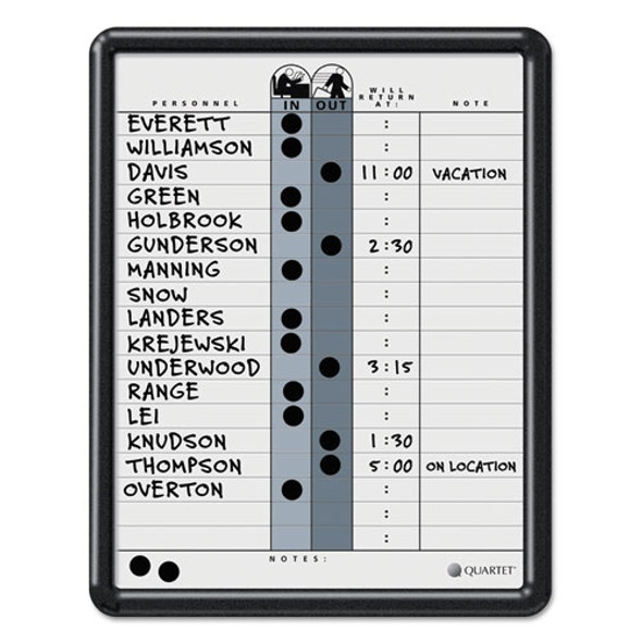 Employee In/out Board, Porcelain, 11 X 14, Gray, Black Plastic Frame