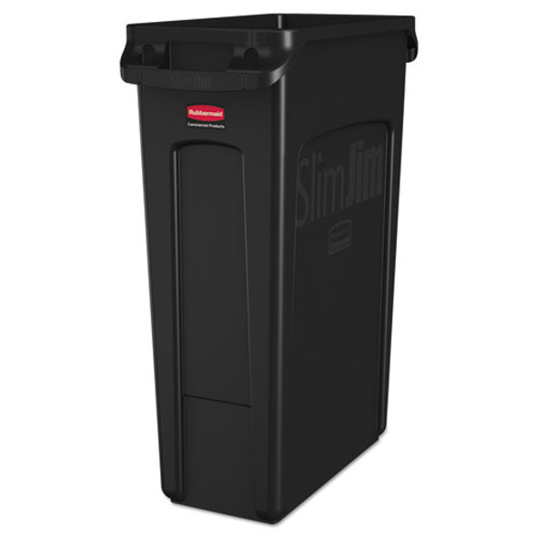 Slim Jim Receptacle With Venting Channels, Rectangular, Plastic, 23 Gal, Black