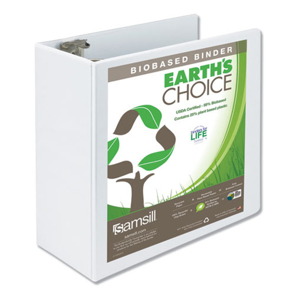 Earth's Choice Biobased Round Ring View Binder, 3 Rings, 5" Capacity, 11 X 8.5, White