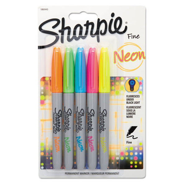 Neon Permanent Markers, Fine Bullet Tip, Assorted Colors, 5/pack