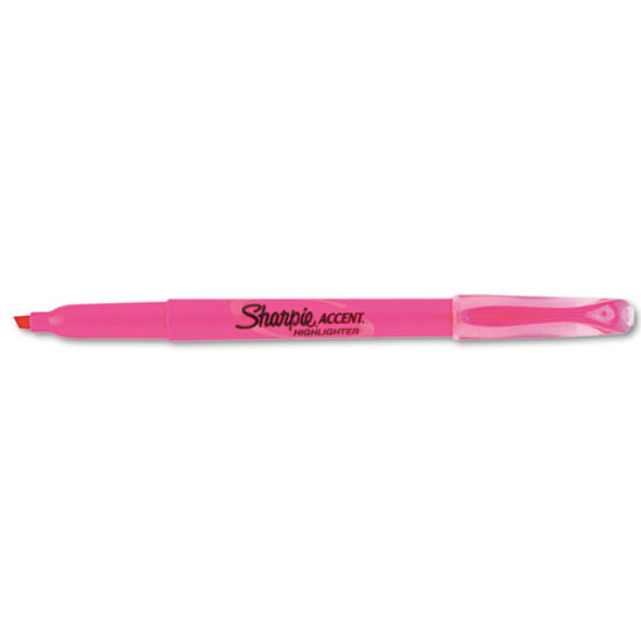 Pocket Style Highlighters, Chisel Tip, Fluorescent Pink, Dozen