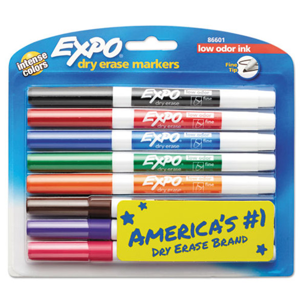 Low-odor Dry-erase Marker, Fine Bullet Tip, Assorted Colors, 8/set