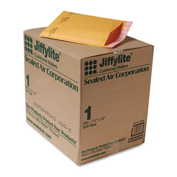 Jiffylite Self-seal Bubble Mailer, #1, Barrier Bubble Lining, Self-adhesive Closure, 7.25 X 12, Golden Kraft, 100/carton