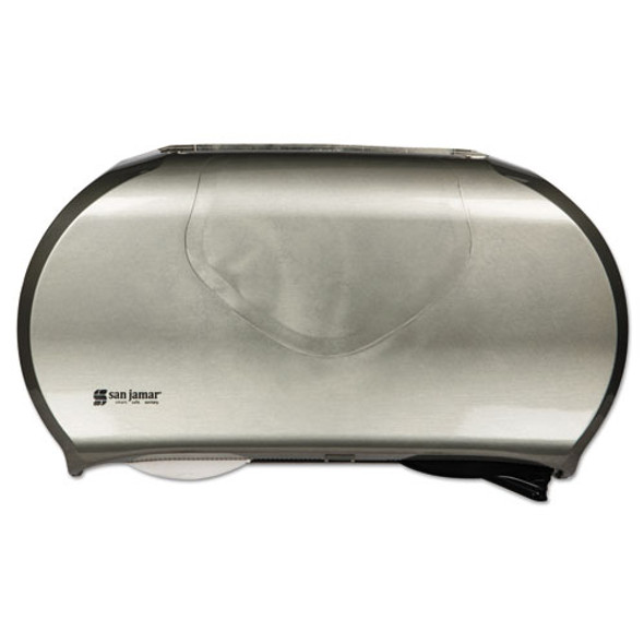 Twin Jumbo Bath Tissue Dispenser, 19 1/4 X 6 X 12 1/4, Faux Stainless Steel