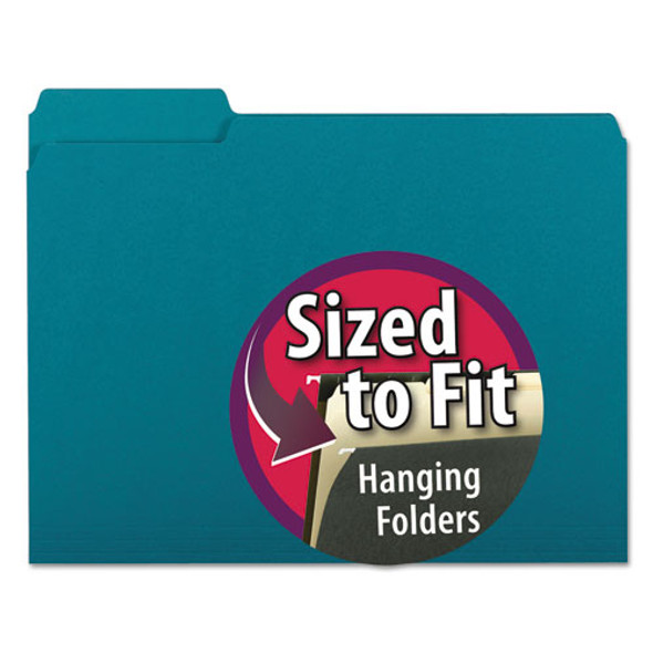 Interior File Folders, 1/3-cut Tabs, Letter Size, Teal, 100/box - IVSSMD10291