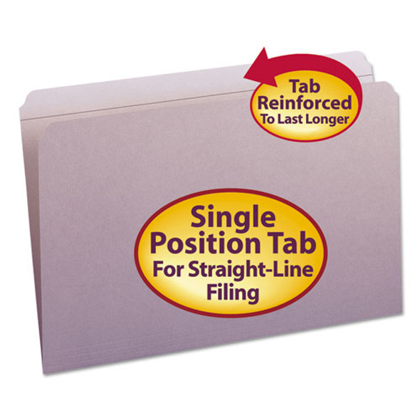 Reinforced Top Tab Colored File Folders, Straight Tab, Legal Size, Lavender, 100/box