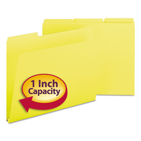 Expanding Recycled Heavy Pressboard Folders, 1/3-cut Tabs, 1" Expansion, Letter Size, Yellow, 25/box