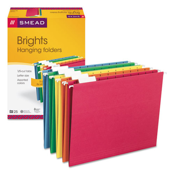 Colored Hanging File Folders, Letter Size, 1/5-cut Tab, Assorted, 25/box - IVSSMD64059