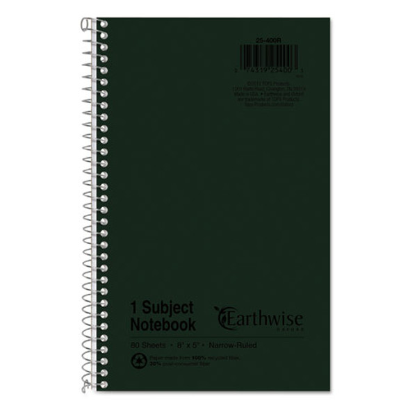 Earthwise By 100% Recycled One-subject Notebook, 1 Subject, Narrow Rule, Green Cover, 8 X 5, 80 Sheets
