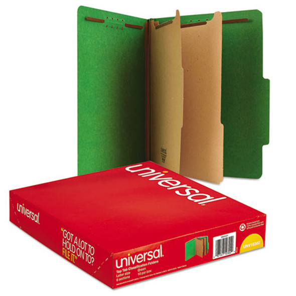 Bright Colored Pressboard Classification Folders, 2 Dividers, Letter Size, Emerald Green, 10/box