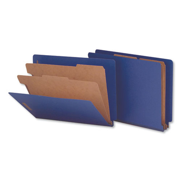 Deluxe Six-section Colored Pressboard End Tab Classification Folders, 2 Dividers, Letter Size, Cobalt Blue Cover, 10/box