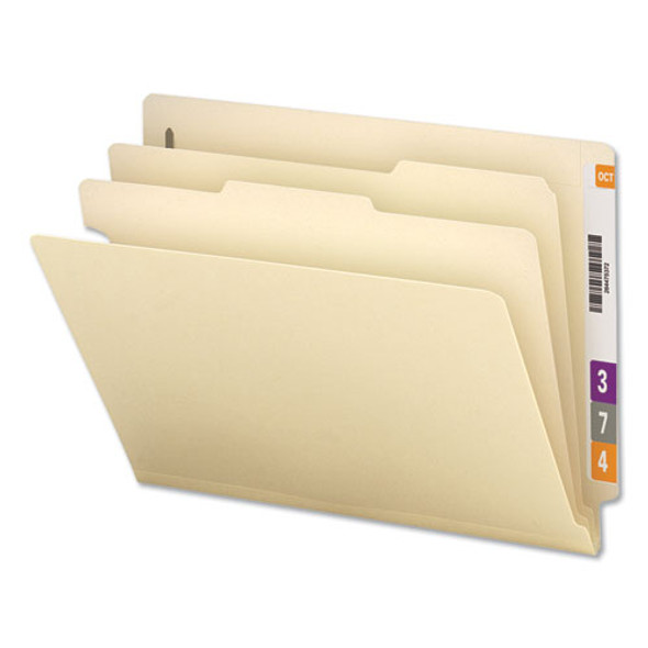 Six-section Manila End Tab Classification Folders, 2 Dividers, Letter Size, Manila, 10/box