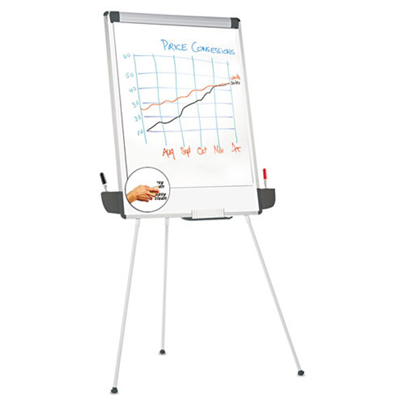 Tripod-style Dry Erase Easel, Easel: 44" To 78", Board: 29" X 41", White/silver