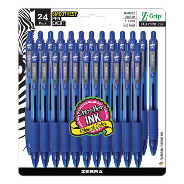 Z-grip Retractable Ballpoint Pen, Medium 1mm, Blue Ink, Clear Barrel, 24/pack