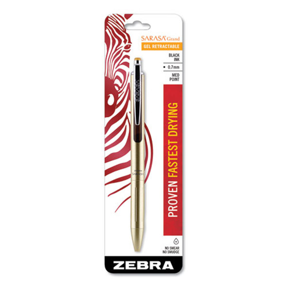 Blister-carded Sarasa Grand Retractable Gel Pen, Fine 0.7mm, Black Ink, Gold Barrel