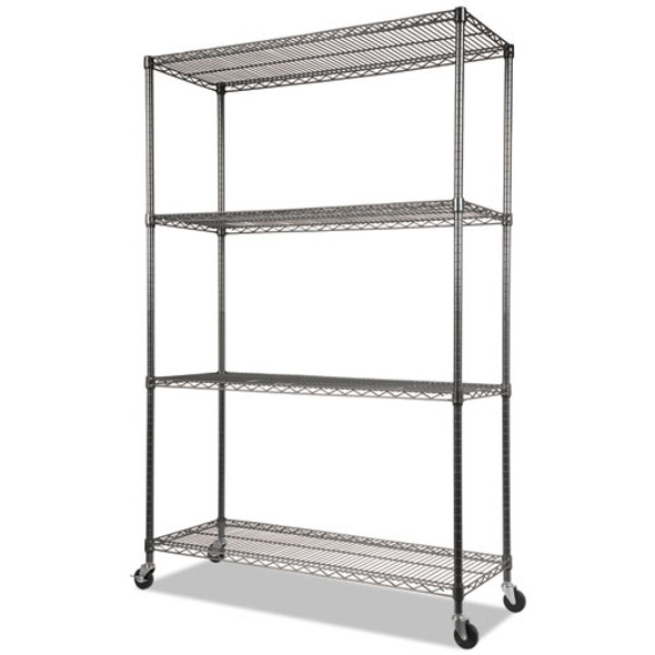 Nsf Certified 4-shelf Wire Shelving Kit With Casters, 48w X 18d X 72h, Black Anthracite