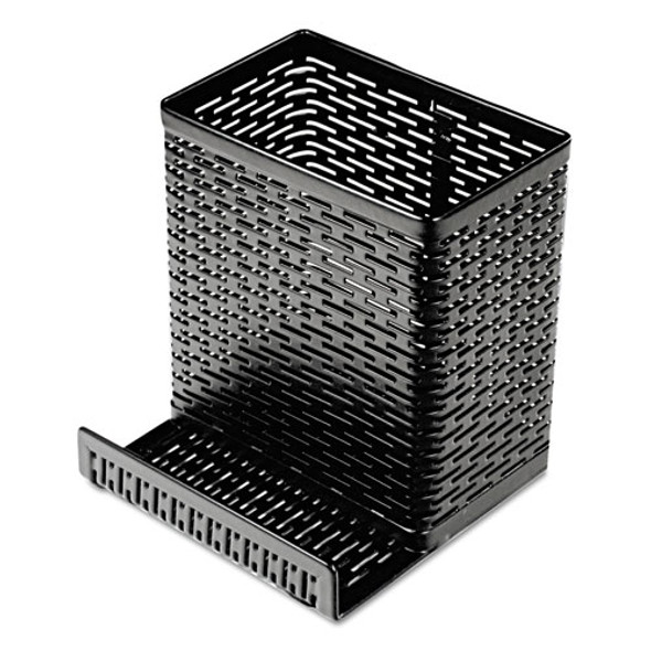 Urban Collection Punched Metal Pencil Cup/cell Phone Stand, 3 1/2 X 3 1/2, Black