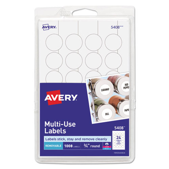 Removable Multi-use Labels, Inkjet/laser Printers, 0.75" Dia., White, 24/sheet, 42 Sheets/pack