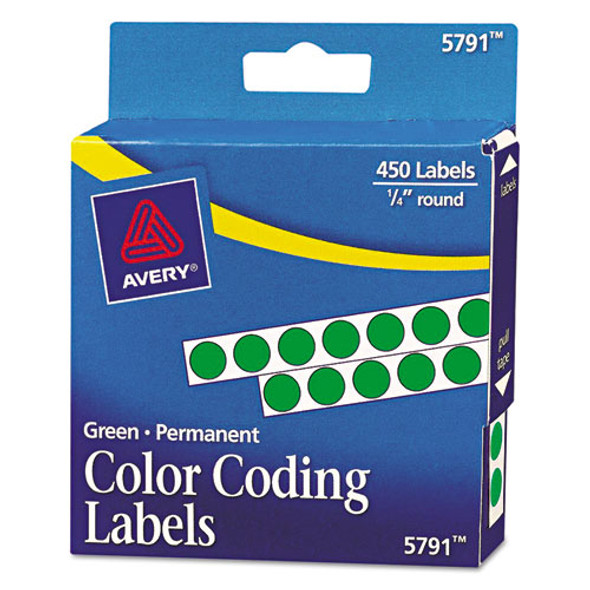 Handwrite-only Self-adhesive Removable Round Color-coding Labels In Dispensers, 0.25" Dia., Green, 450/roll