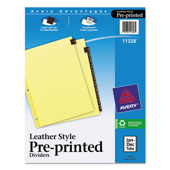 Preprinted Red Leather Tab Dividers W/clear Reinforced Edge, 12-tab, Ltr