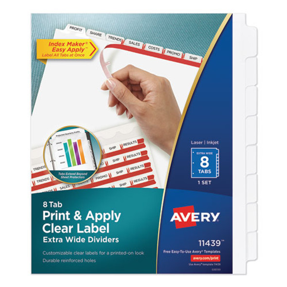 Print And Apply Index Maker Clear Label Dividers, 8 White Tabs, Letter - IVSAVE11439