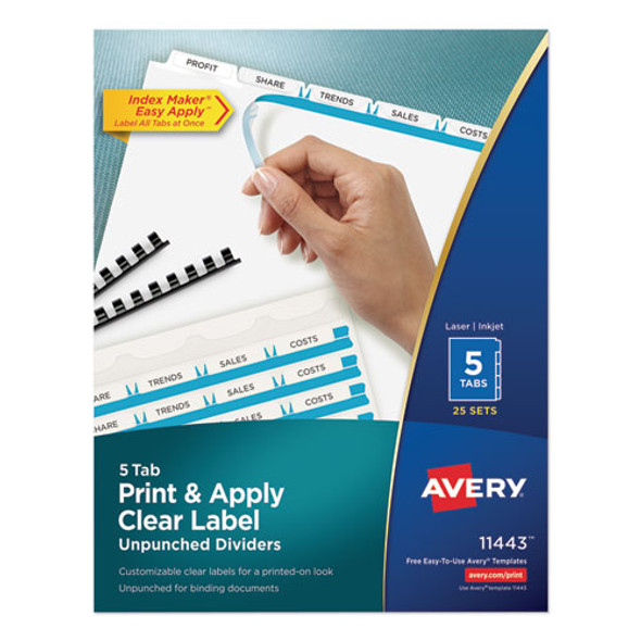 Print And Apply Index Maker Clear Label Unpunched Dividers, 5-tab, Ltr, 25 Sets