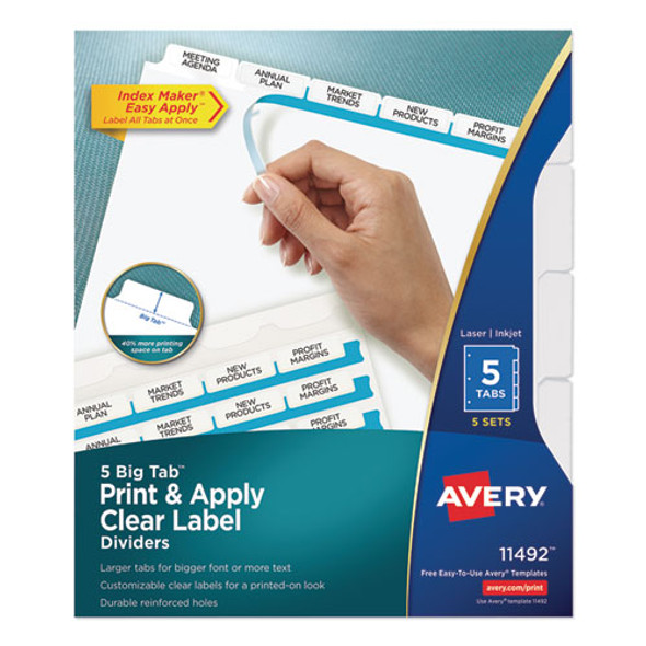 Print And Apply Index Maker Clear Label Dividers, 5 White Tabs, Letter, 5 Sets - IVSAVE11492