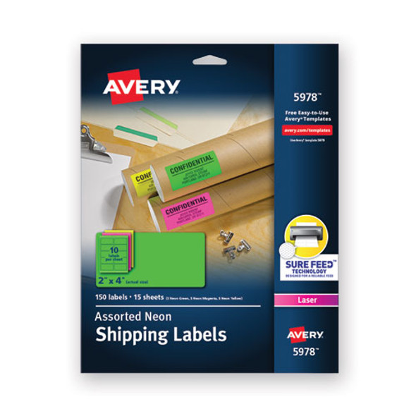 High-visibility Permanent Laser Id Labels, 2 X 4, Asst. Neon, 150/pack