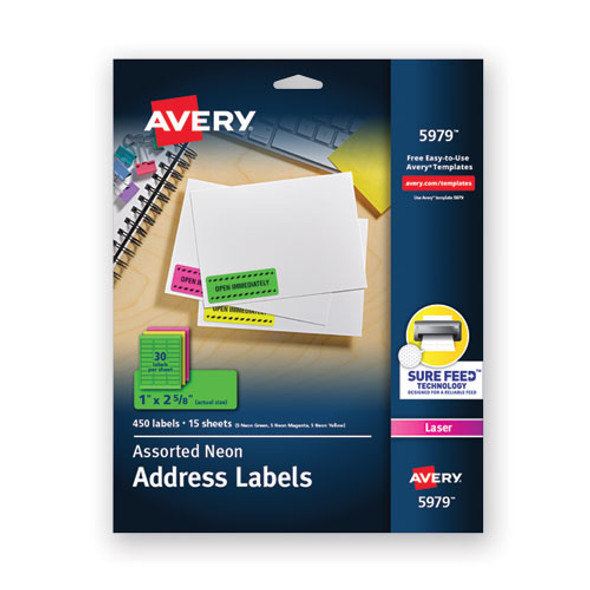 High-visibility Permanent Laser Id Labels, 1 X 2 5/8, Asst. Neon, 450/pack