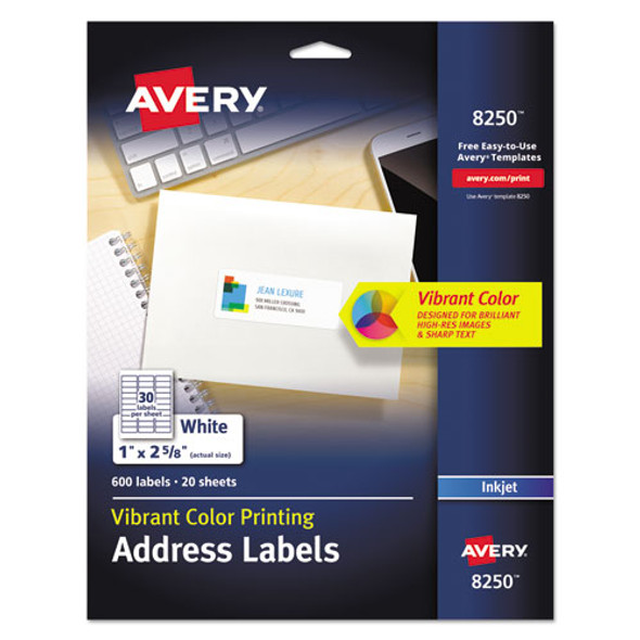 Vibrant Inkjet Color-print Labels W/ Sure Feed, 1 X 2 5/8, Matte White, 600/pk