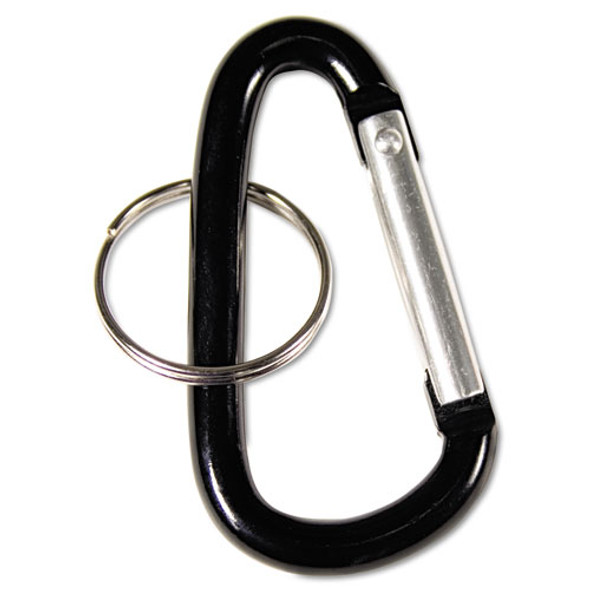 Carabiner Key Chains, Split Key Rings, Aluminum, Black, 10/pack - IVSAVT75555