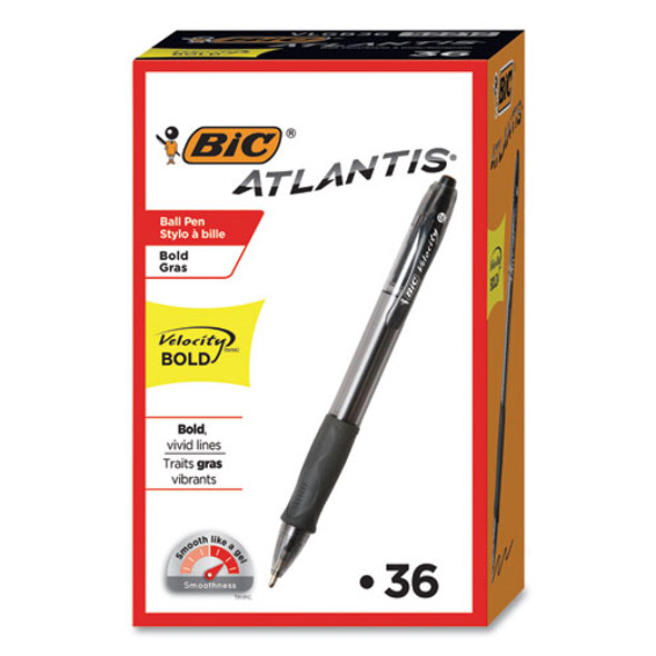 Velocity Atlantis Bold Retractable Ballpoint Pen, 1.6mm, Black Ink & Barrel, 36/pack
