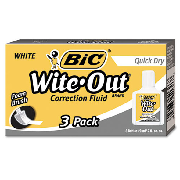 Wite-out Quick Dry Correction Fluid, 20 Ml Bottle, White, 3/pack