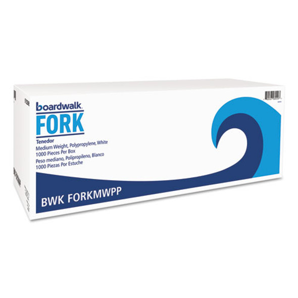 Mediumweight Polypropylene Cutlery, Fork, White, 1000/carton