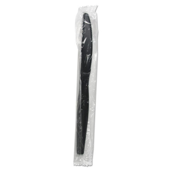 Heavyweight Wrapolypropyleneed Polystyrene Cutlery, Knife, Black, 1000/carton