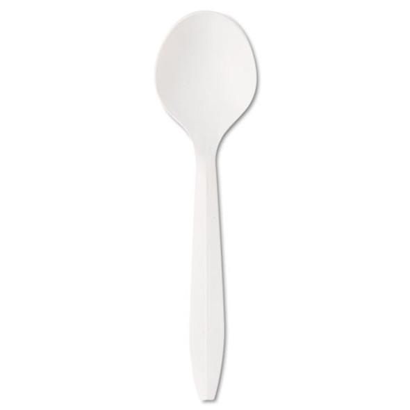 Mediumweight Polystyrene Cutlery, Soup Spoon, White, 1000/carton