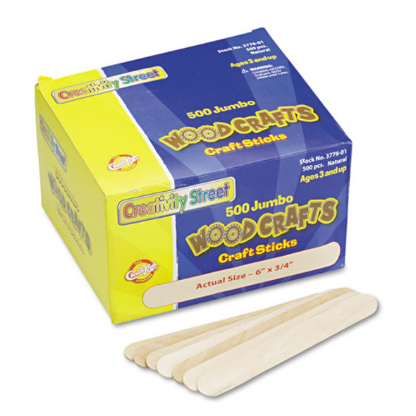 Natural Wood Craft Sticks, Jumbo Size, 6" X 0.75", Wood, Natural, 500/box