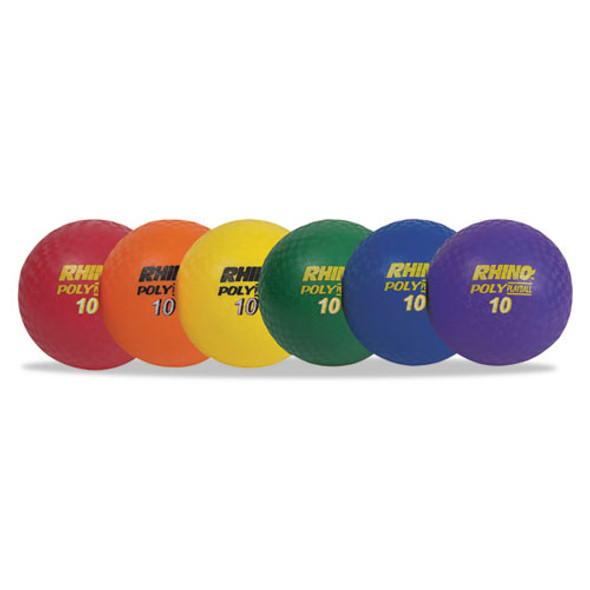 Rhino Playground Ball Set, 10" Diameter, Rubber, Assorted, 6 Balls/set