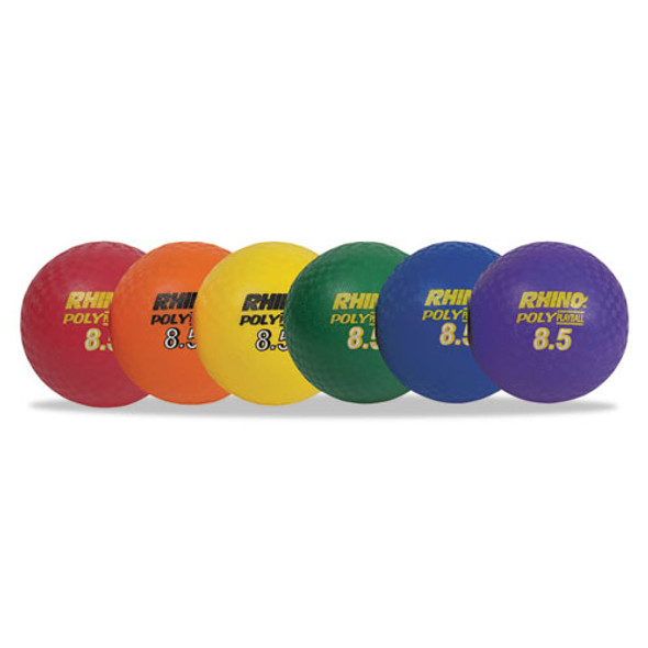 Rhino Playground Ball Set, 8 1/2" Diameter, Rubber, Assorted, 6 Balls/set