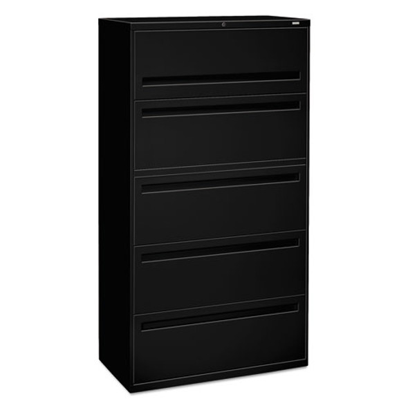 700 Series Five-drawer Lateral File With Roll-out Shelf, 36w X 18d X 64.25h, Black